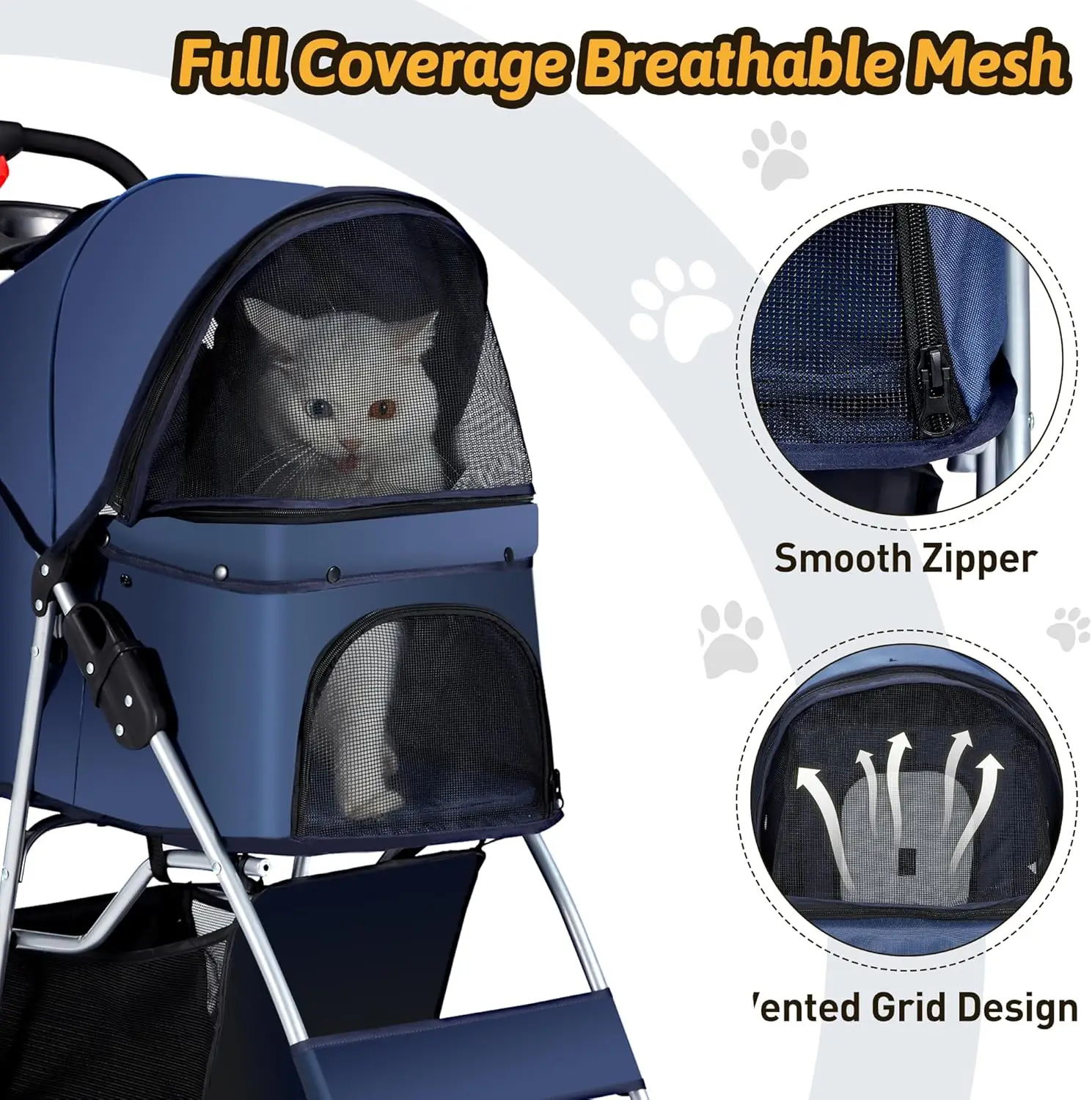 Wheels Dog Cat Stroller for Medium Small Dogs Cats, Folding Cat Jogger Stroller with Storage Basket & Breathable