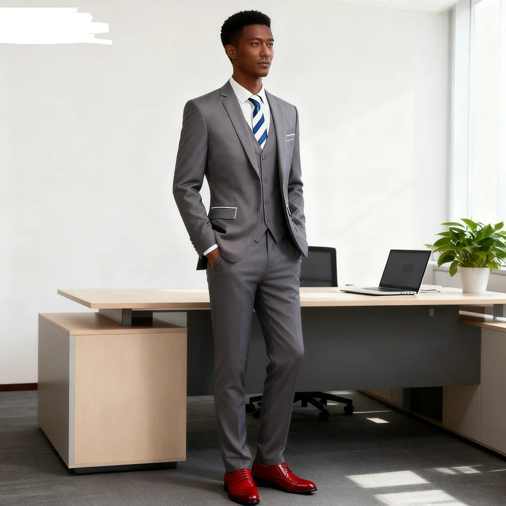 

Solid Color Men's Formal Business Office Suit M-6XL Tuxedo with Jacket Vest Pants for Wedding Party Dress Blazer