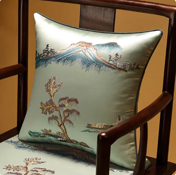 High-end Embroidered Silk Mountain Peak Square Home Sofa Decorative Pillow Case 4 Colors No Insert 45x45cm Pillow Cover