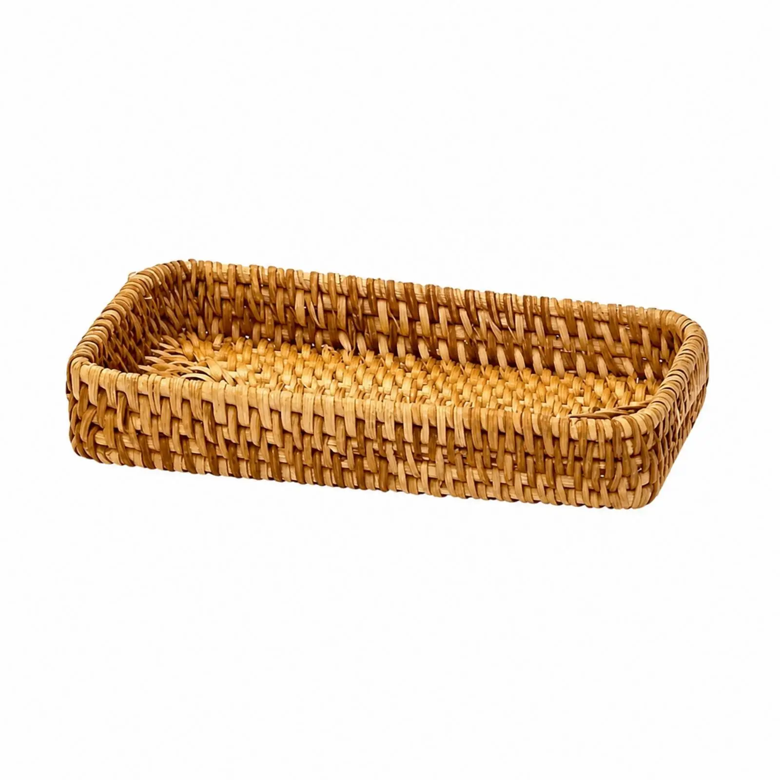 Rectangular Woven Rattan-Style Storage Tray Versatile Open-Top Woven Tray with Raised Sides Versatile for Dressing Table,