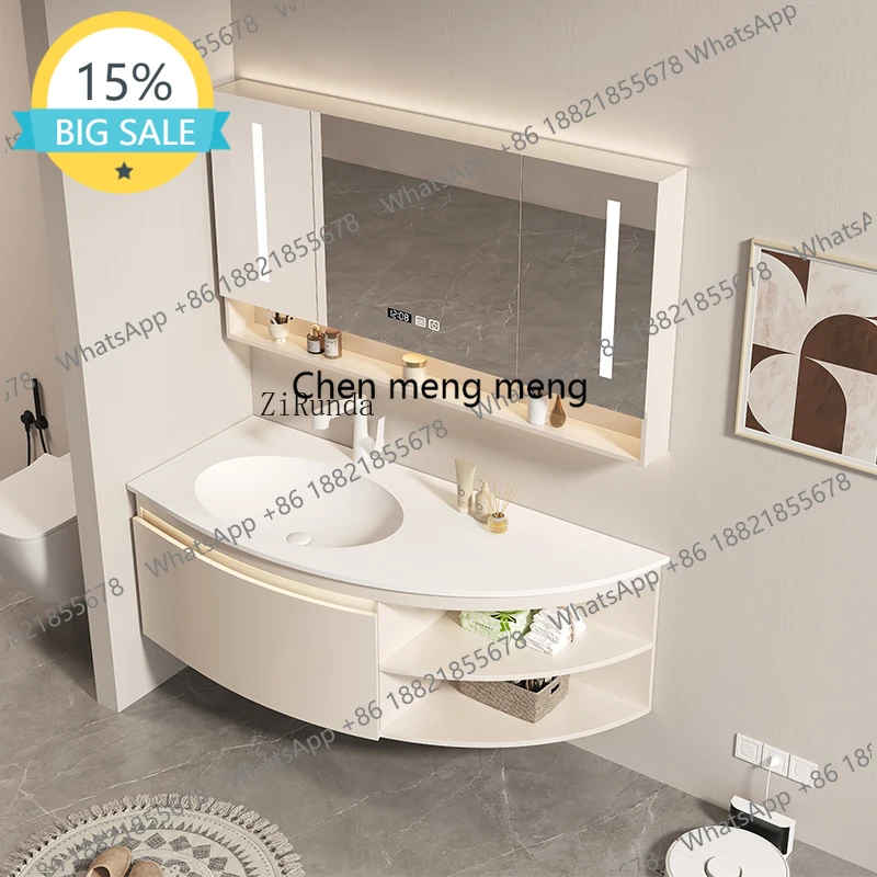 

L07 Corian integrated basin circular arc bathroom cabinet combination face wash hand basin toilet wash