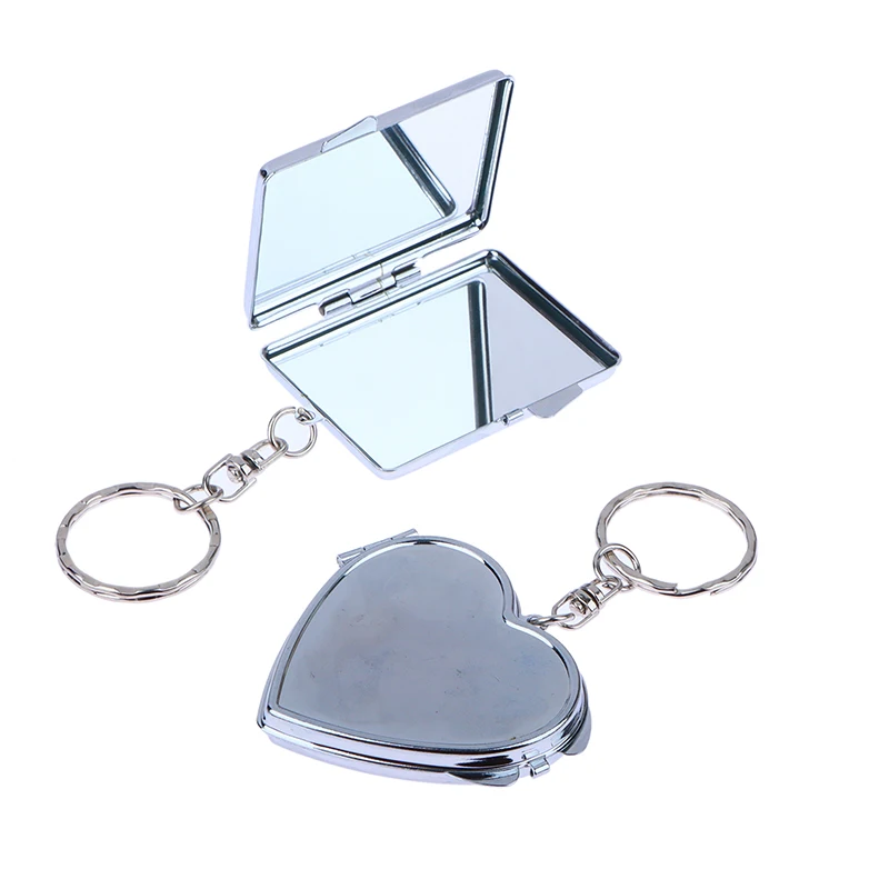 Round Heart Oval Square Shape Double Sided Cosmetic Mirror Metal Folding Keychain Makeup Mini Mirror
