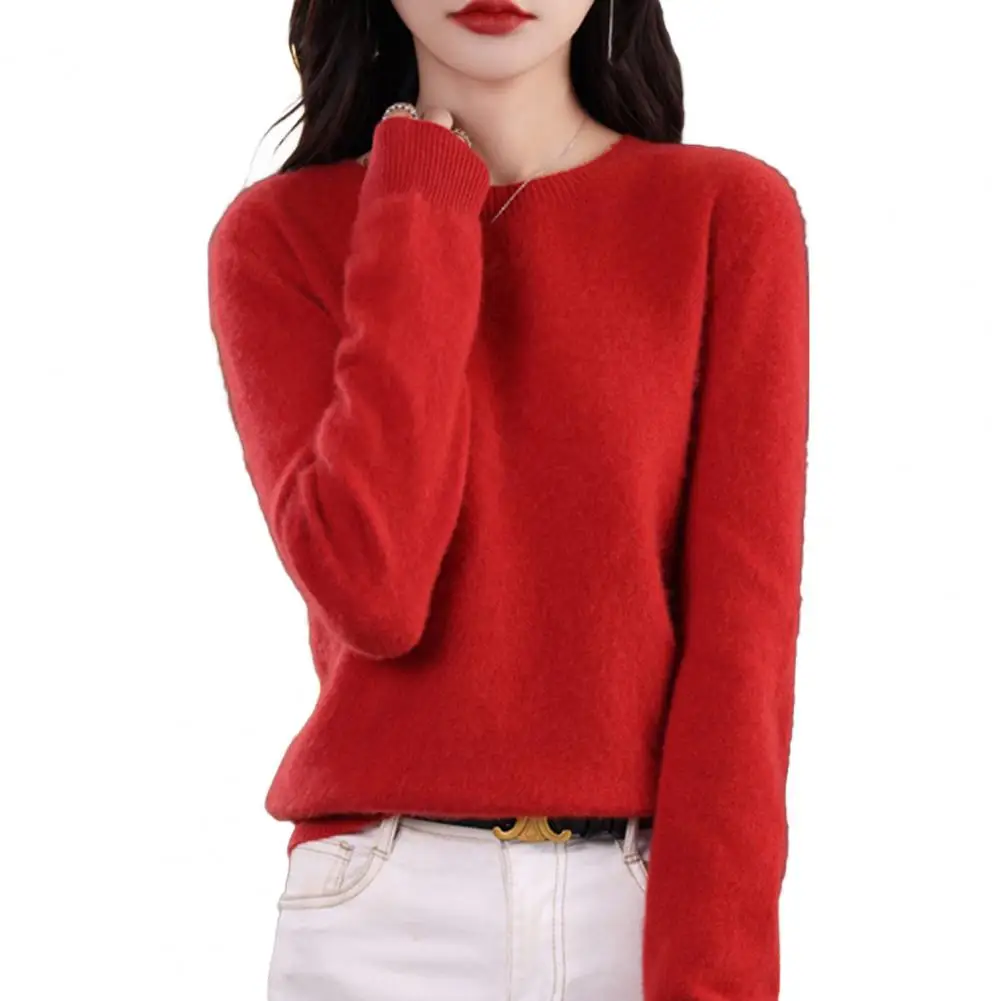 

Women Sweater Imitation Cashmere Crew Neck Sweater Long Sleeve Knit Top with Ribbed Trim Soft Pullover Sweater