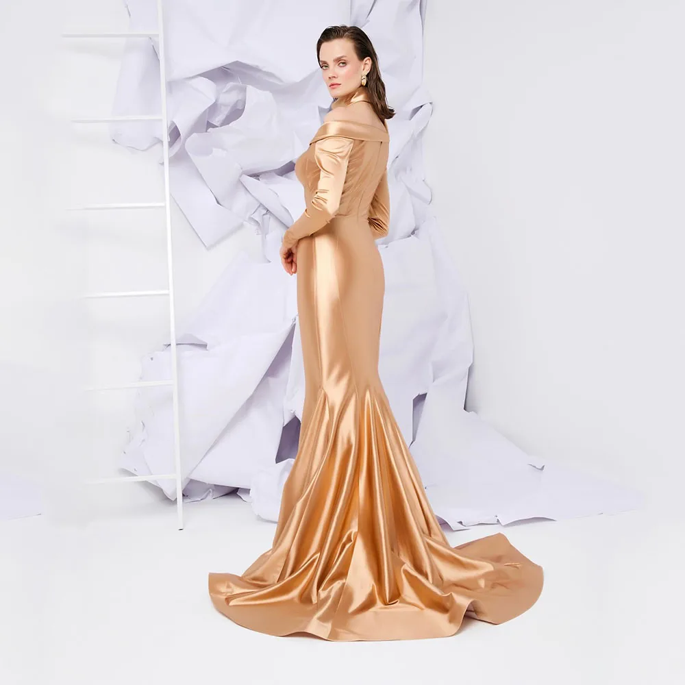 فستان سعودي مخصص حورية البحر بكتف واحد وأكمام طويلة طول الأرض فساتين سهرة نسائية فستان رسمي لحفلات الزفاف