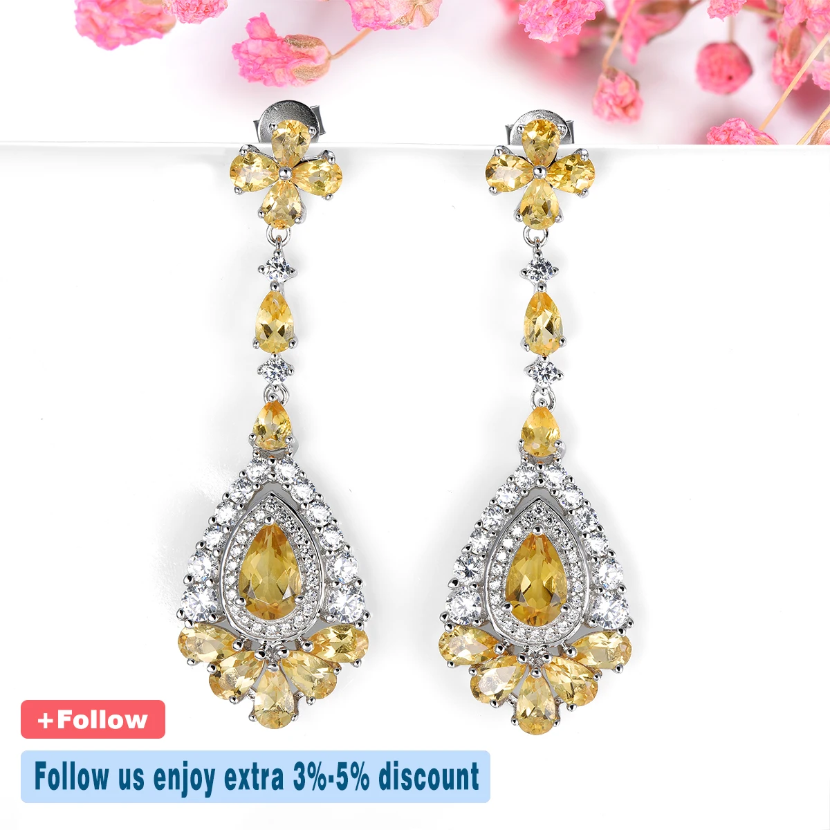 Natural Citrine Sterling Silver Women\'s Earring 5 Carats Genuine Gemstone Women Romantic Exquisite Style Engagement Wedding