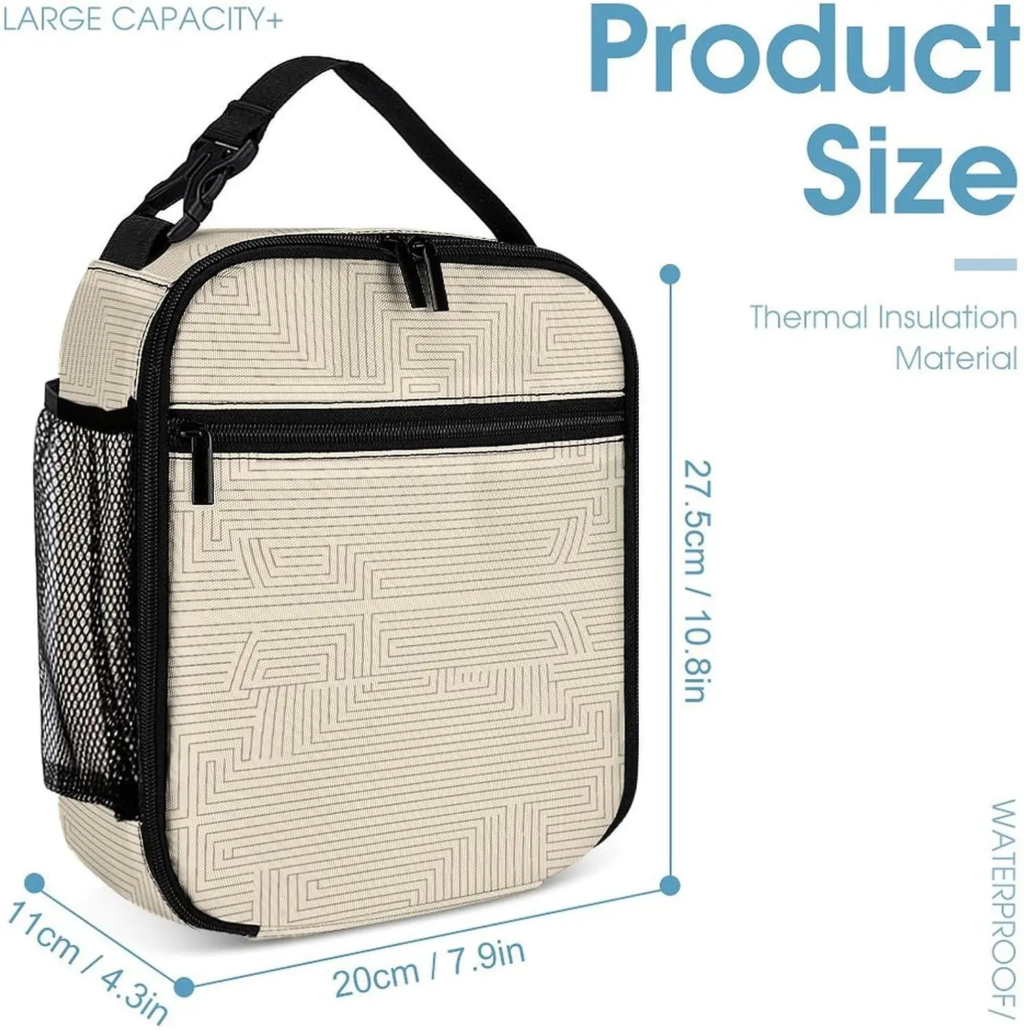 Horizontal Stripe Pattern Lunch Bag Insulated Lunch Tote Bag with Buckle Handle, Leakproof & Reusable Lunchbox for Men & Women,