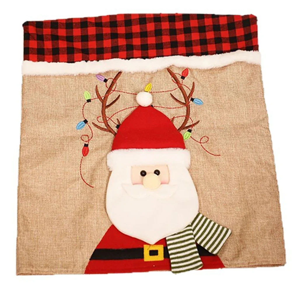 

Christmas Chair Back Cover Santa Claus Snowman Reindeer Xmas Dinner Chairs Cover Home Christmas Day Party Atmosphere Decoration