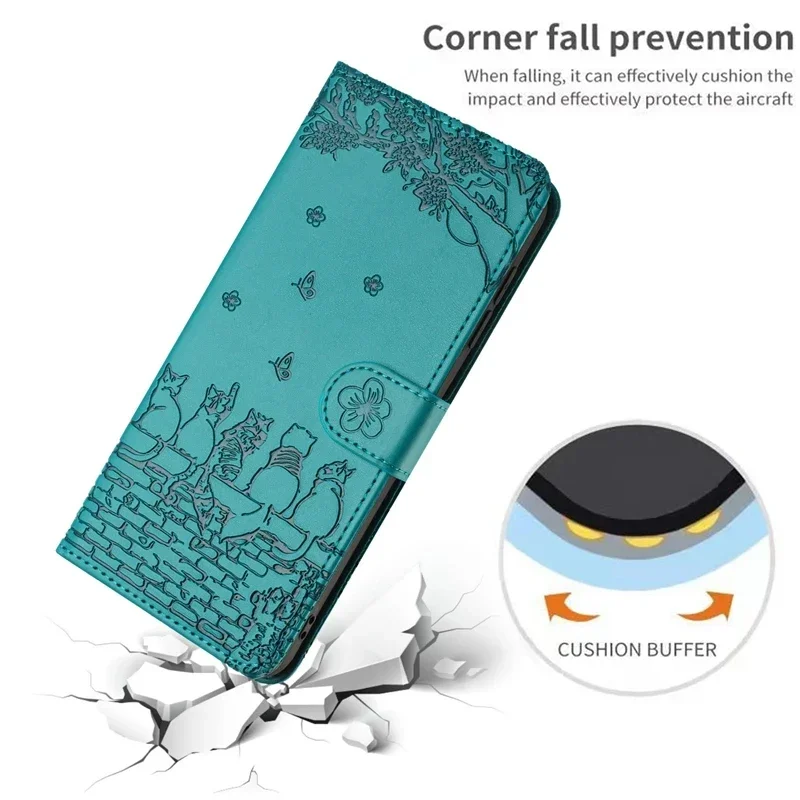 Wallet Cat Embossed Card Slot Magnetic Flip Leather Case For iPhone 16 Pro Max 15 Plus 14 13 Mini 12 11 SE 2025 X XS Max XR 8 7