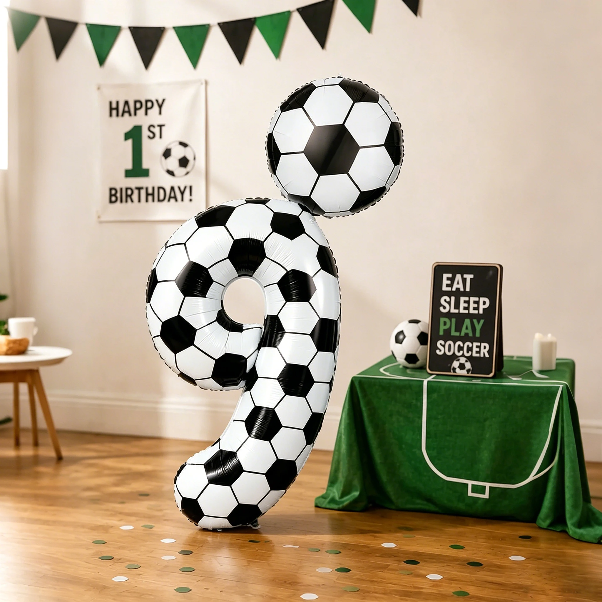 2 Stück 40 Zoll große, mit Fußballmuster versehene Folienballons mit den Zahlen 0-9 + 18 Zoll große, fußballförmige Ballons, geeignet für Geburtstagsfeiern, Fußballthemen und WM-Dekorationen
