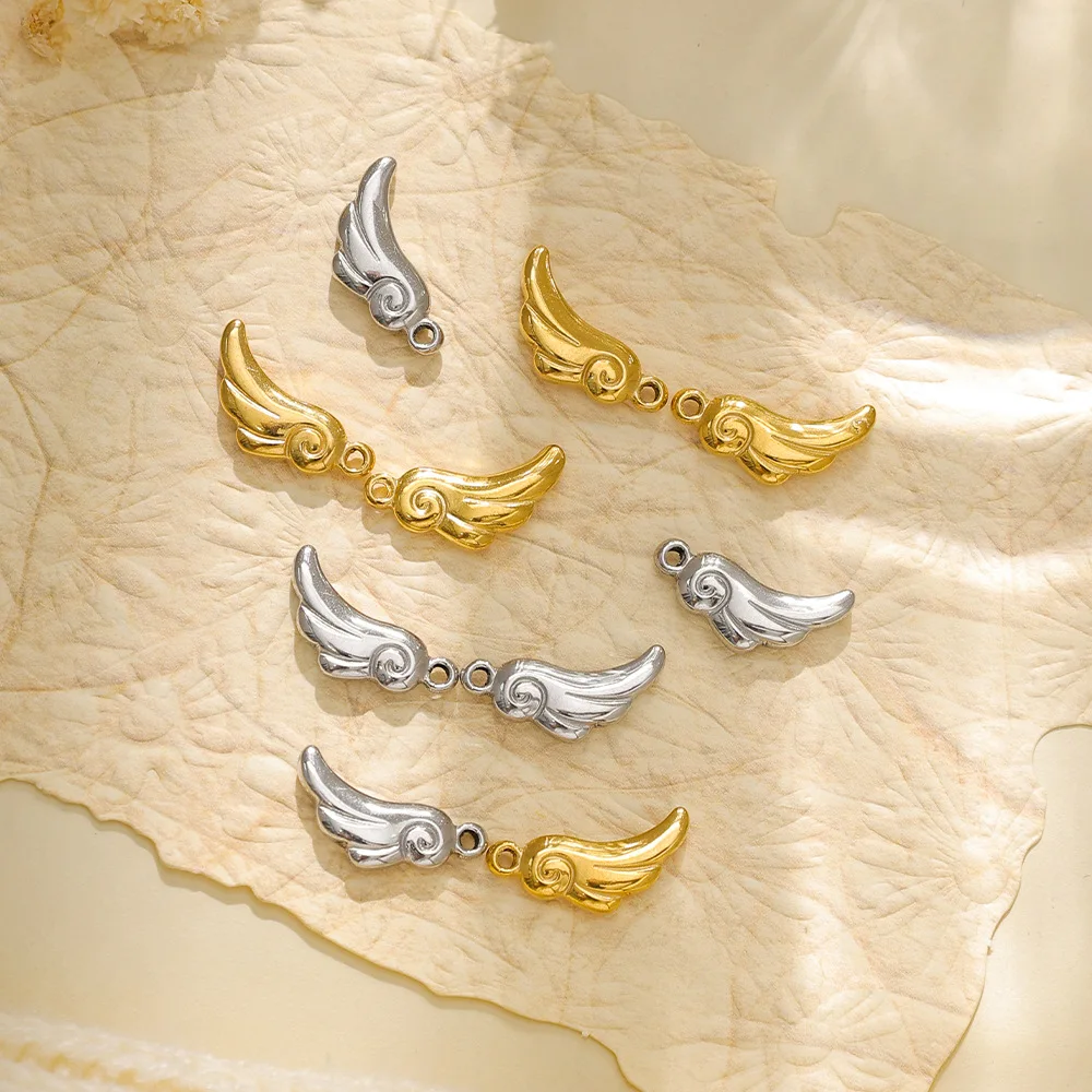 

5pcs Handmade Stainless Steel Pendant Charms Golden Color Wing Necklace Earrings Bracelet Pendant Diy Ijewelry Making Findings