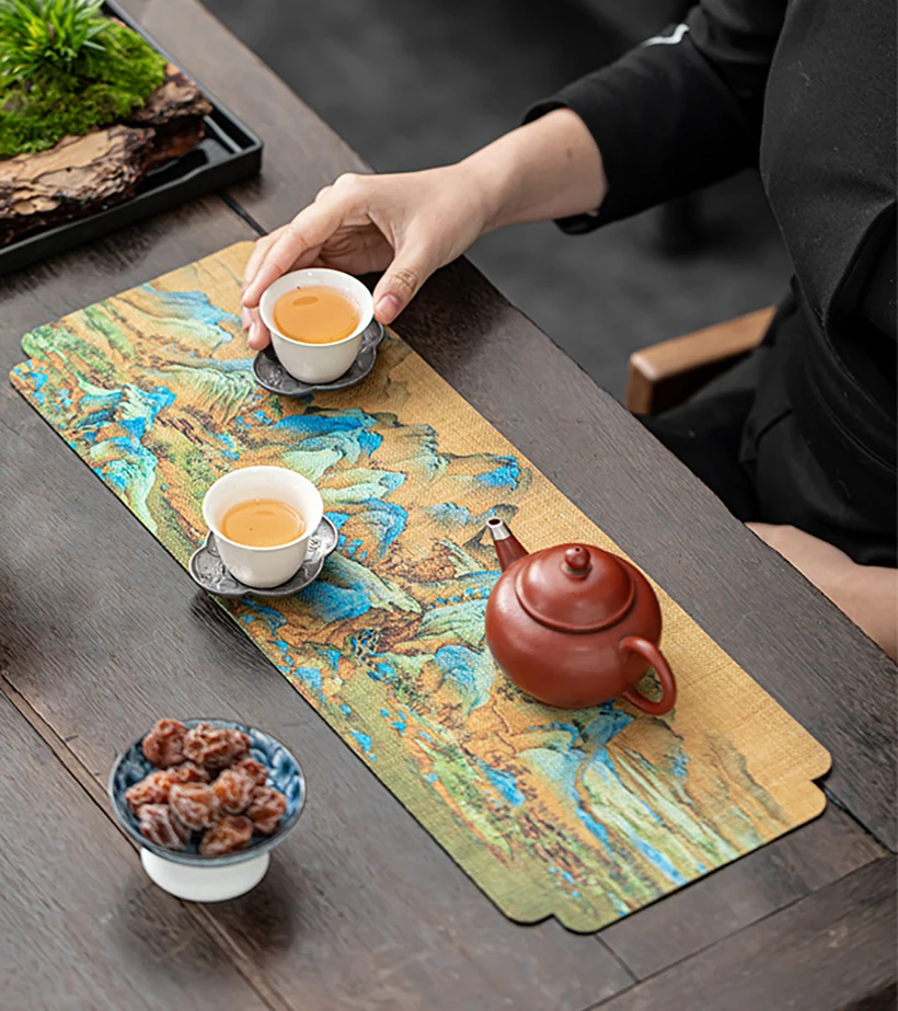 Chinese Ancient Painting Waterproof Dry Tea Towel Cloth double-sided Zen tablecloth tea ceremony accessories table flag tea tabl