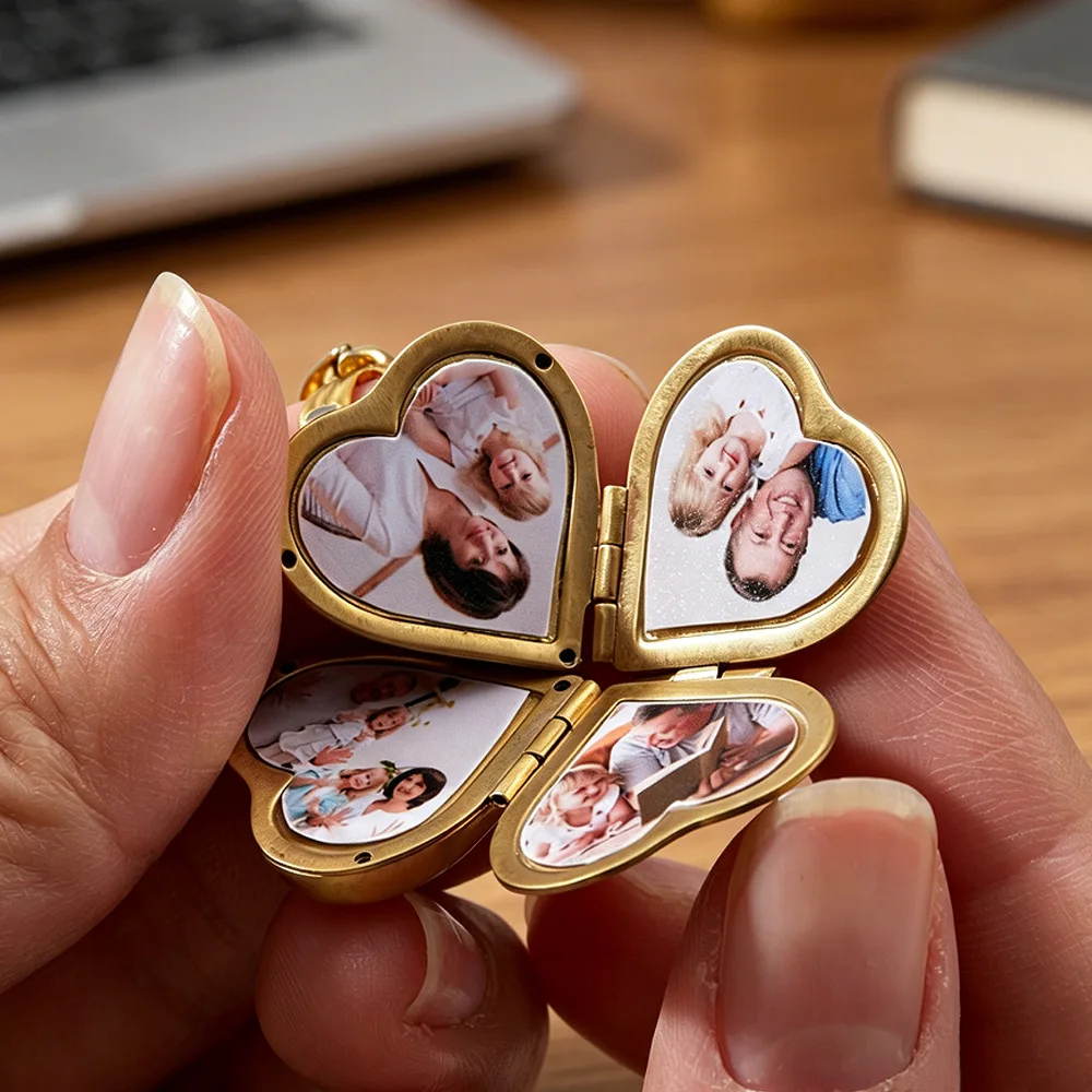 Personalized 4 Picture Locket Heart Ornament Keepsake Luxury Butterfly Metal Bookmark Crystal Charm Home Decoration Gift Set