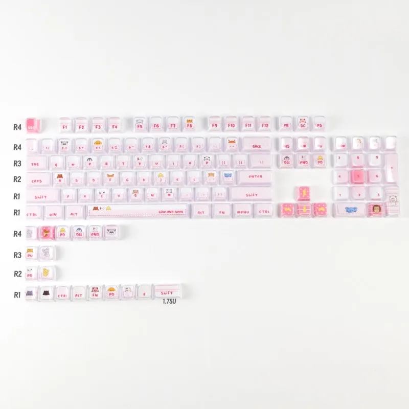 Pink Crystal Jelly Theme Keycaps Set Customized PC Material Cherry Profile Keyboard Cap for Mechanical Keyboard Accessories