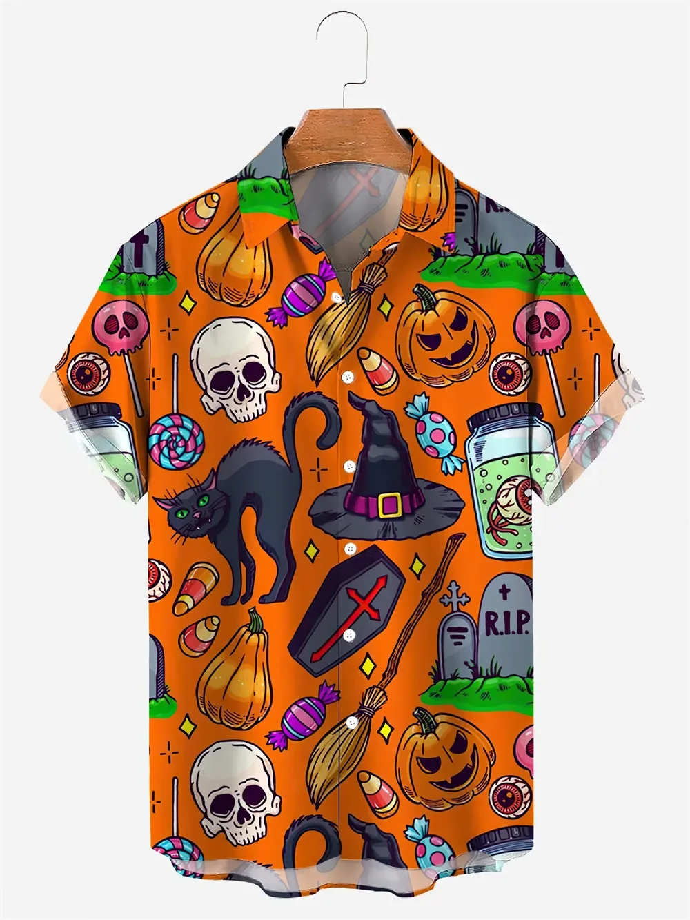 

Summer Shirts Men's Shirt Jack-o-lantern Skull Print 3d Shirt For Men Street Party Casual Short Sleeve Men's Hawaiian Shirts Top