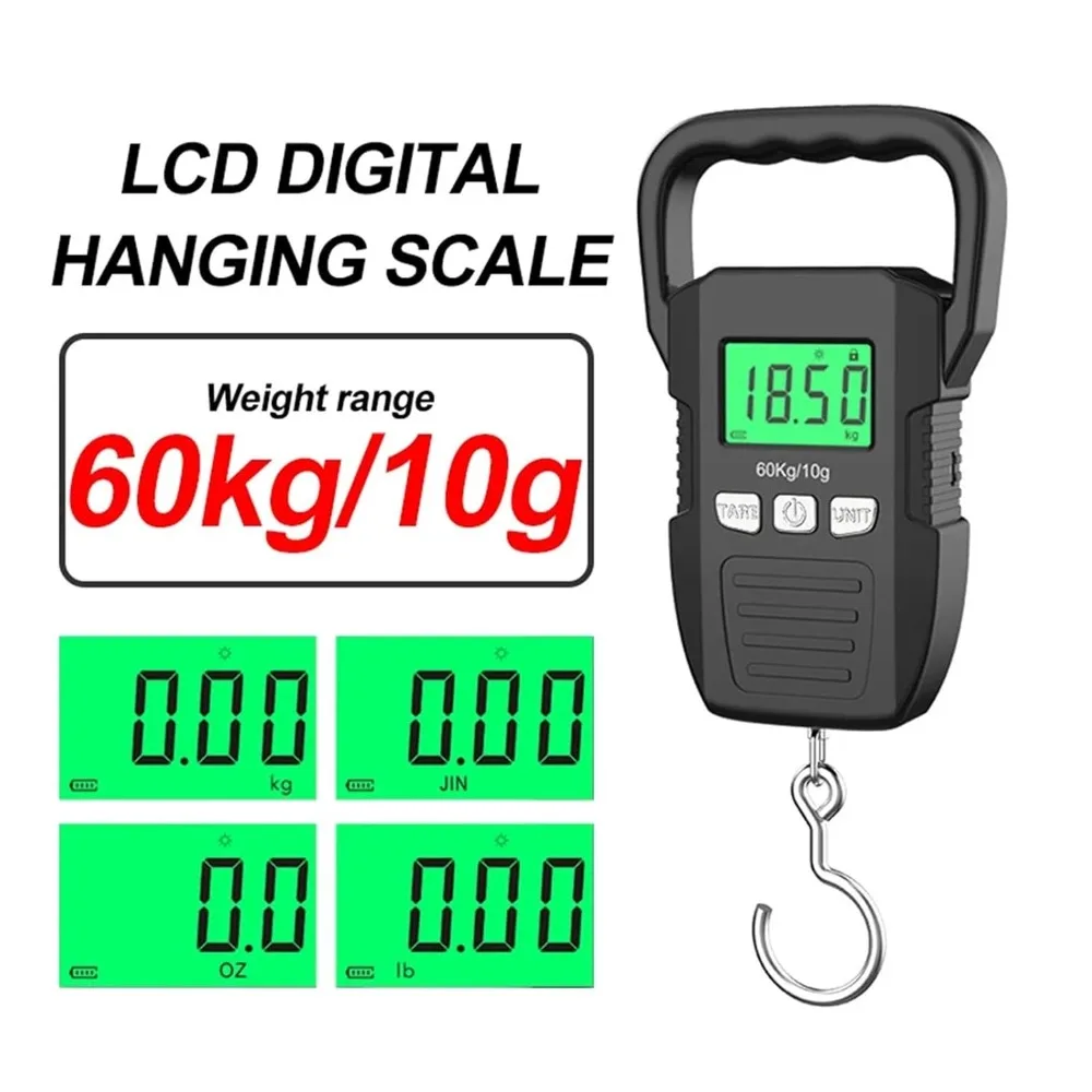 

Portable Digital Crane Scale 60kg 10g Electronic Luggage Hanging Scale Battery/USB Charging LCD Fishing Weighing Balance