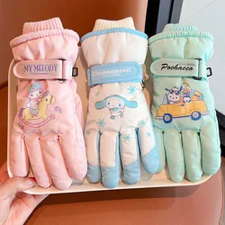 Kawaii Sanrio Cartoon Children Gloves Cute Kuromi Cinnamoroll My Melody Autumn Winter Padded Warm Ski Gloves Girl Christmas Gift