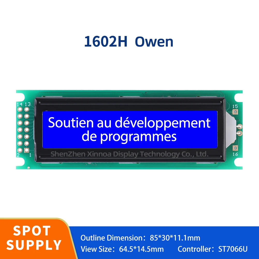 

Controller ST7066U 14PIN Dual Row Interface 2X16 LCD 5V Blue Film White Letters European 1602H Character Dot Matrix Screen