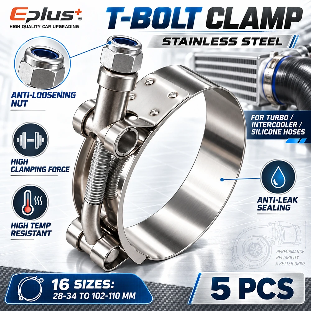 5 Stück Edelstahl Europäische Hochleistungs-Schlauchschellen Universelle T-Bolzen-Schellen 28-110mm Verstellbar für Auto, Motorrad & Industrielle Rohre – Detail 3