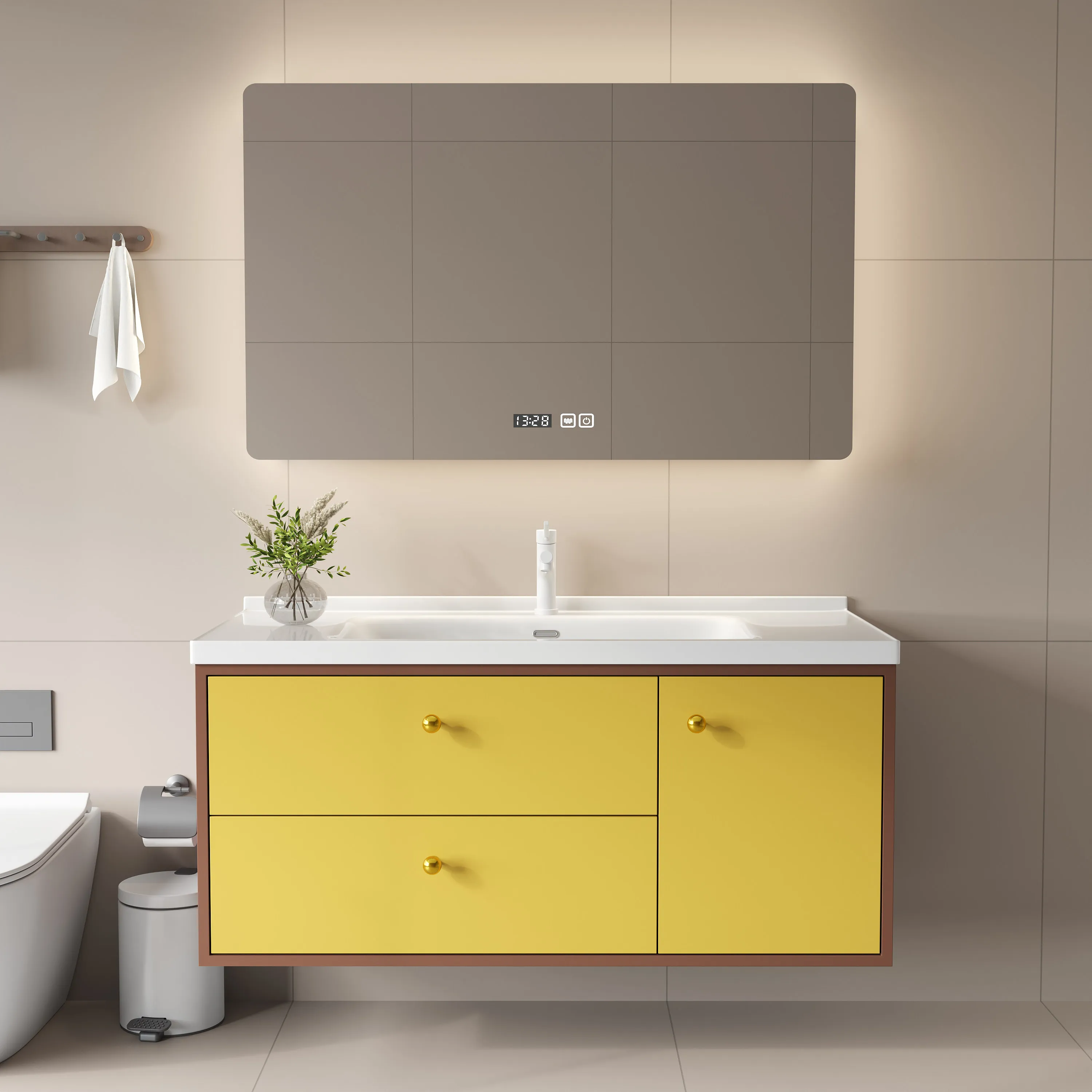 

Oak paint bathroom cabinet combination, bathroom washstand integrated ceramic basin