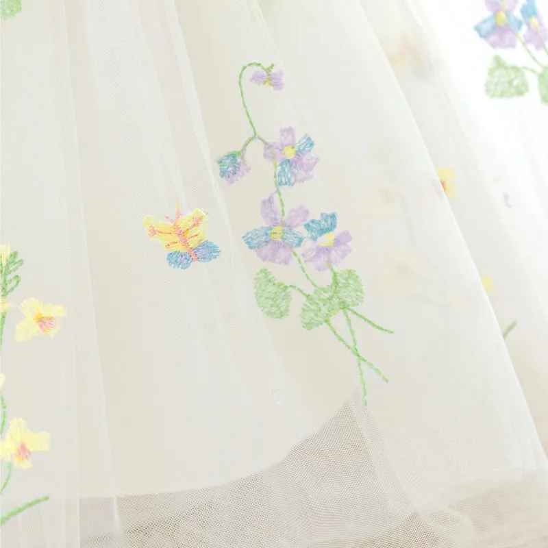 เด็กสาวเจ้าหญิงดอกไม้เย็บปักถักร้อยชุดพัฟแขนทารกเด็กวัยหัดเดินเด็กTulle VestidoวันเกิดPartyเสื้อผ้าเด็ก 0-3Y