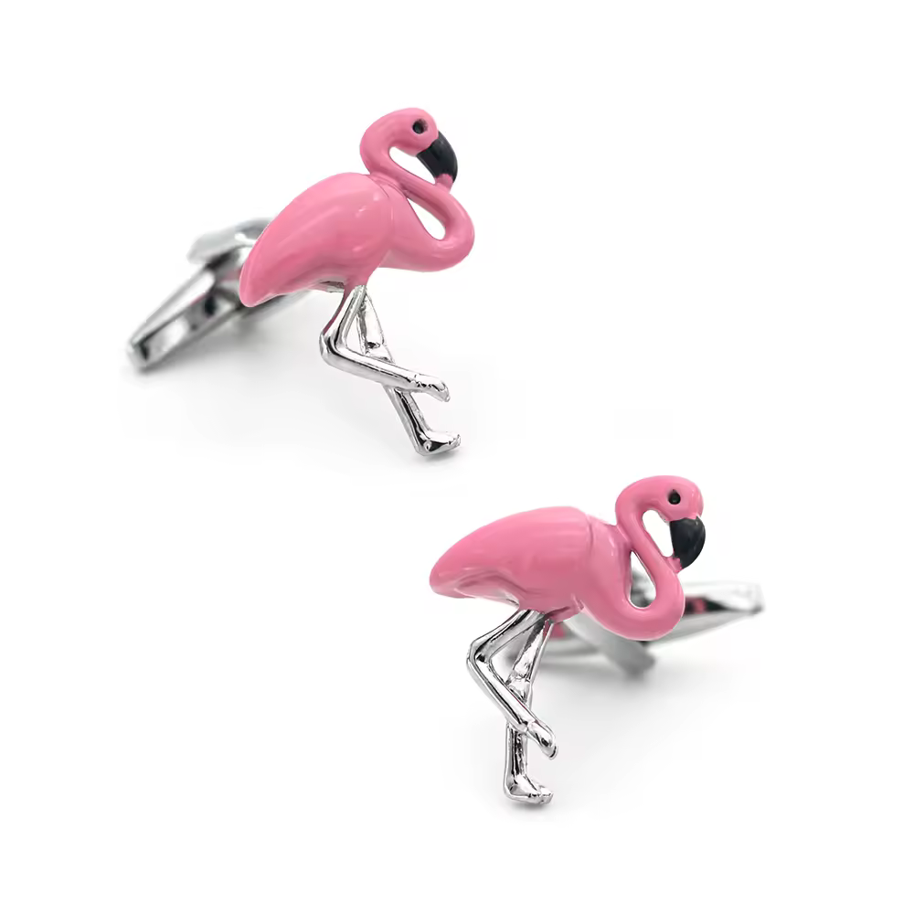 iGame Neuankömmling Flamingo-Manschettenknöpfe, rosa Farbe, Vogeldesign, hochwertiges Messingmaterial, Herren-Manschettenknöpfe
