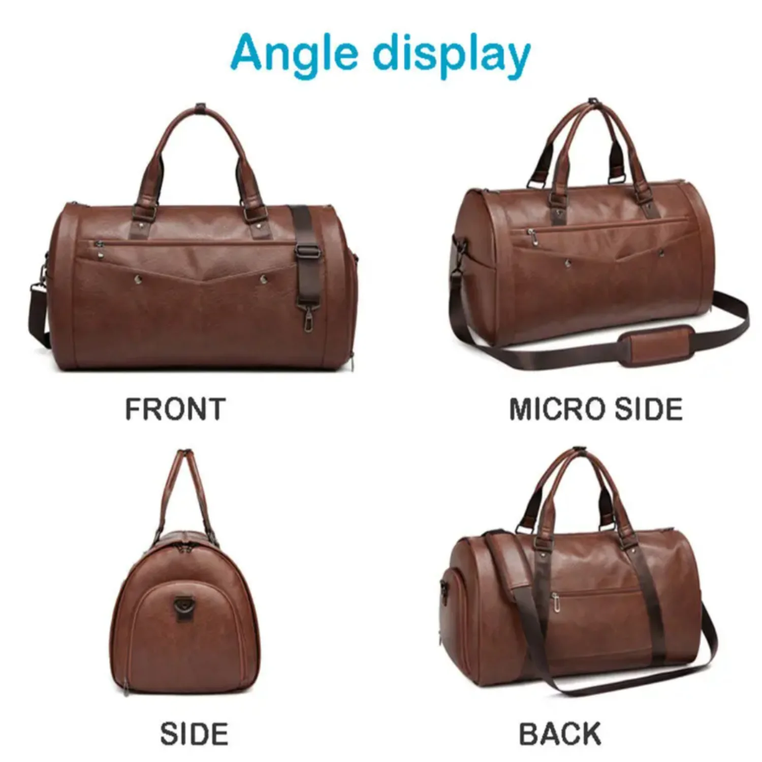 Leather foldable Duffle  Suit Travel  Waterproof  Extra Large Weekend  Portable  Flight  with Shoe  Men Women