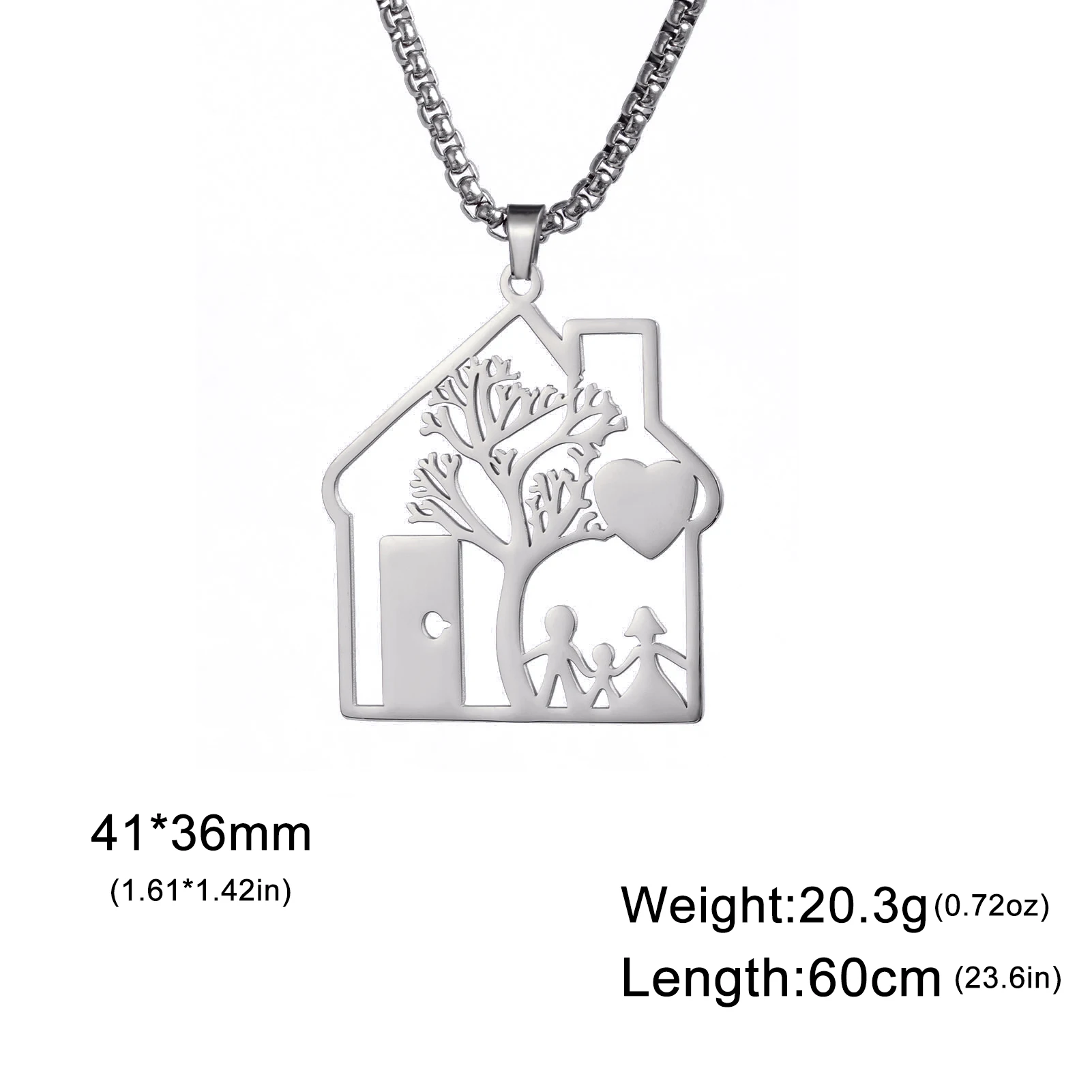 House Necklace for Woman Men Kid Child Family Father Dad Mother Home Pendant Box Chain Gold Color Stainless Steel Jewelry Gift