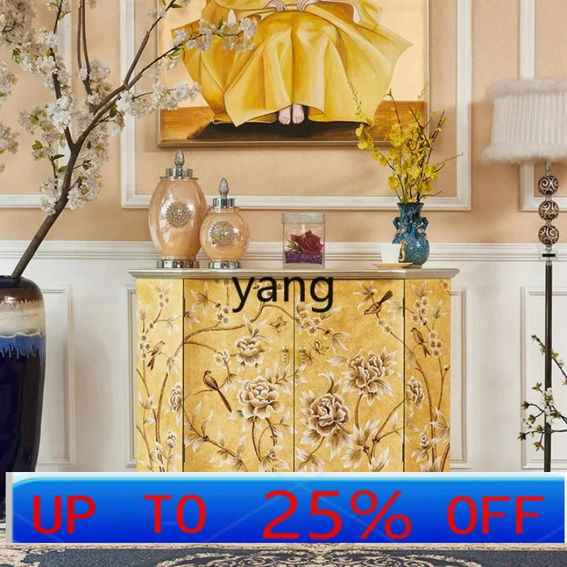 

LTT European French yellow solid wood porch cabinet foyer cabinet