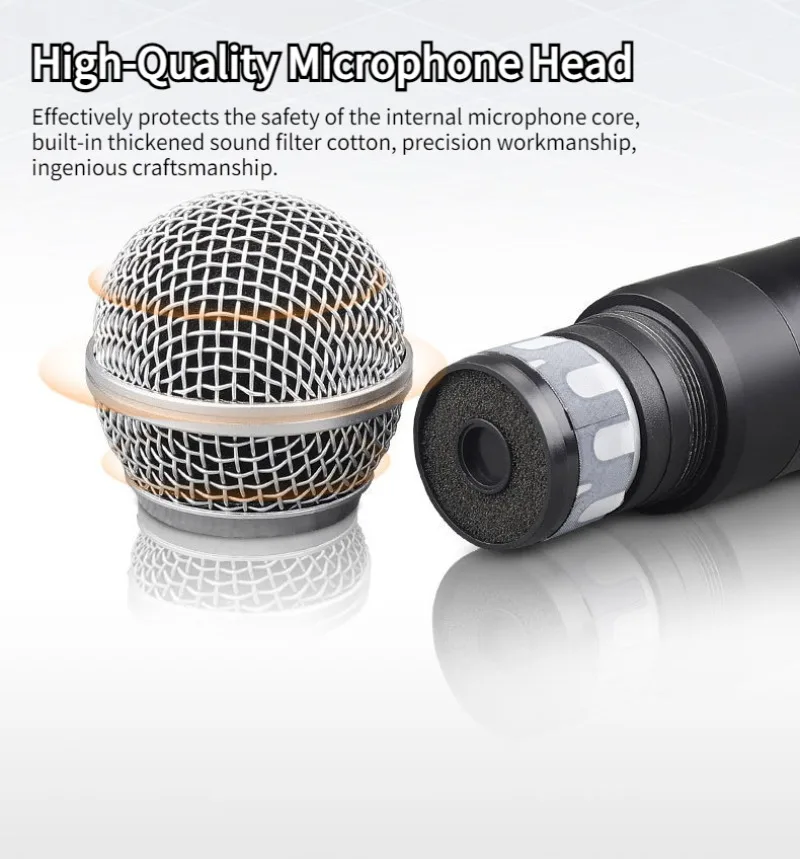 Dual Diamond Wireless Microphone Crystal Cordless Dynamic Mic Rechargeable Battery Receiver for Party Speech Karaoke Church