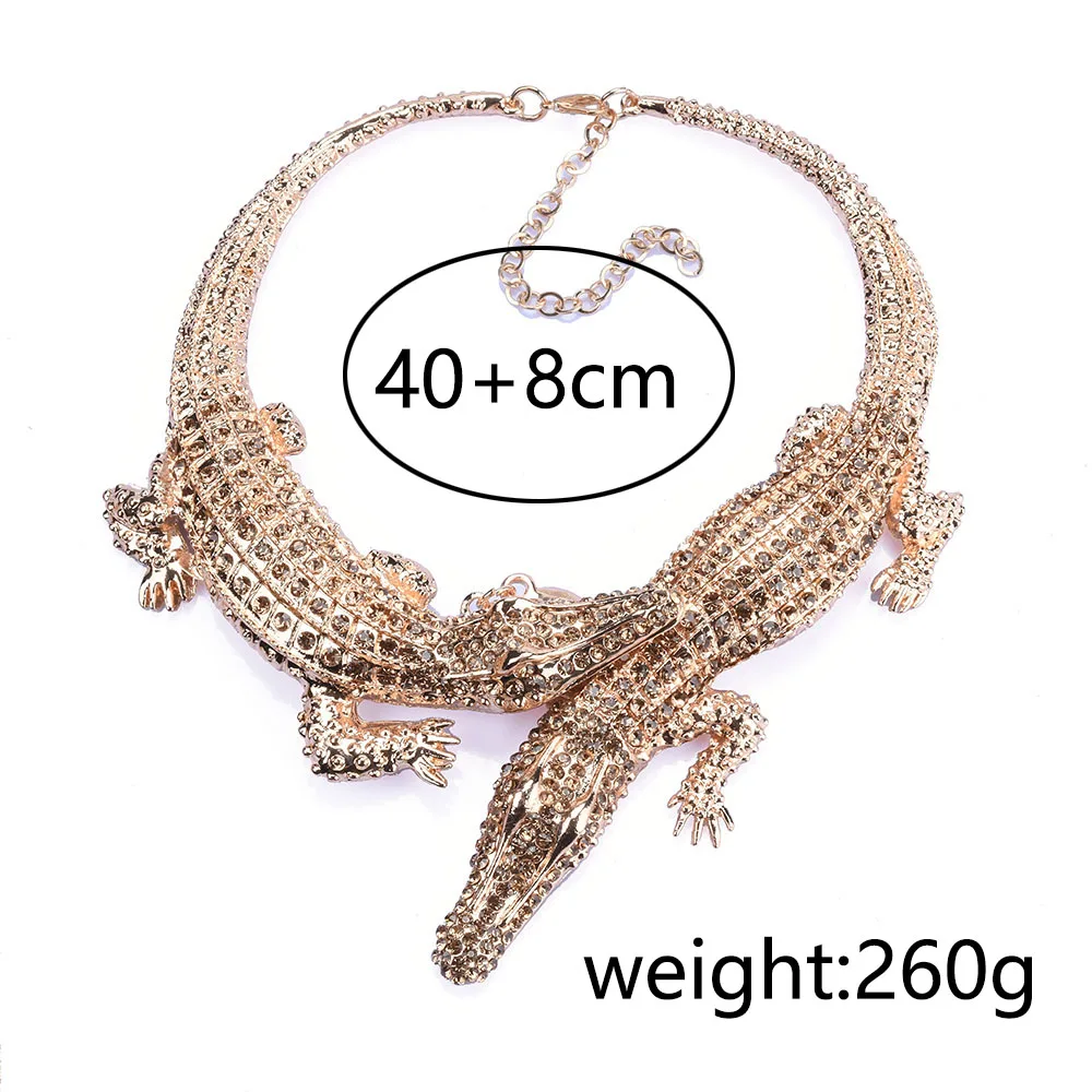 Indian Vintage Big Chunky Double Crocodile Choker Necklace Women Crystal Rhinestone Statement Large Collar Necklace Jewelry 2024