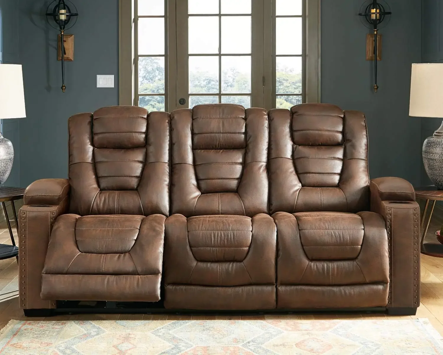 Signature Design by Ashley Owner's Box Faux Leather Power Reclining Sofa with Adjustable Headrest, Brown