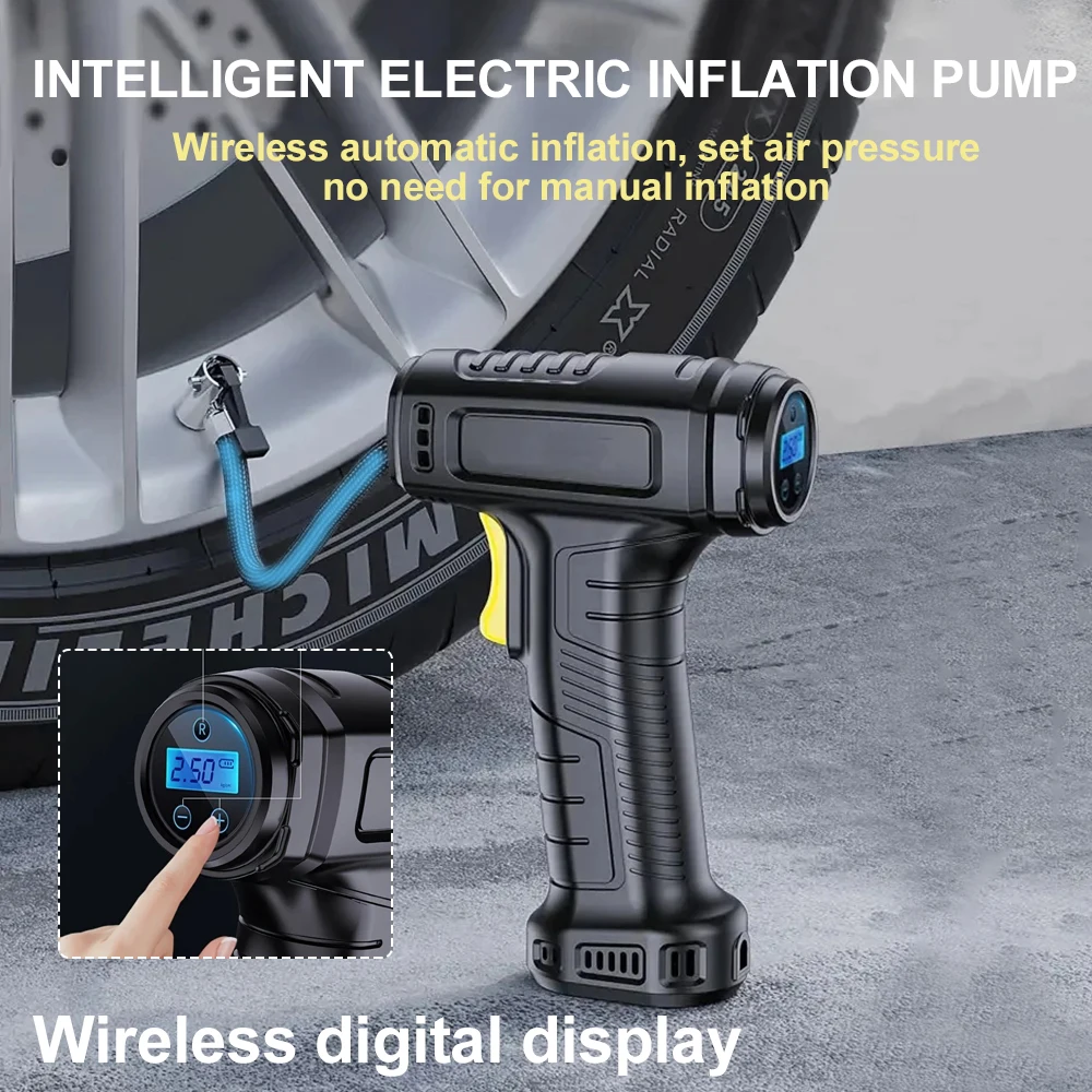 

Electric Air Compressor 120W Wireless/Wired Inflatable Pump Portable Air Pump Tire Inflator Digital for Car Bicycle Motorcycle