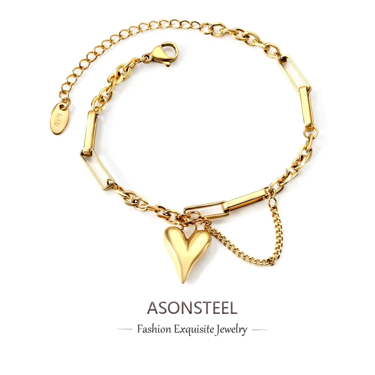 ASONSTEEL Trendy Heart Double Layered Bracelet Stainless Steel Metal Texture Stylish Chic Jewelry Valentine's Day Romantic Gift