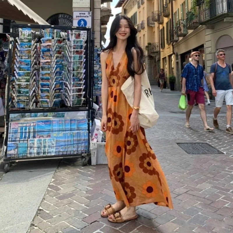 

Bohemian V Neck Floral Print Dress For Thailand Beach Vacation Summer Outfit
