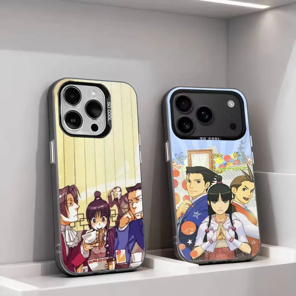 Coque de protection souple Game Ace A- Attorney gris argenté compatible avec iPhone 17 16 15 14 13 12 11 XS SE4 Pro Max Plus Air Mini