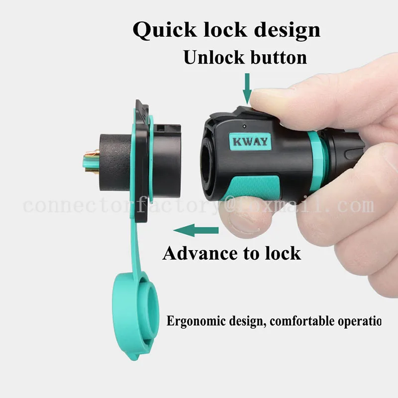 KWAY K20 Waterproof IP68 Aviation Male Plug Female Socket 2-3-4 -5-7-9-12 Pin Outdoor Power Quick Connector Square Fixed Socket