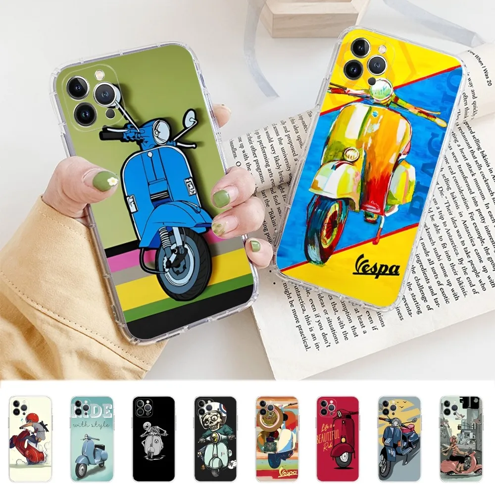 Vespa Scooter Motorcycle Phone Case For iPhone 13 14 Pro Max XS XR 12 11 Pro 13 Mini 6 7 8 Plus Clear Back Cover Capa