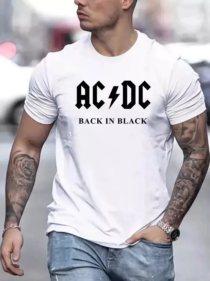 Sleeve T-shirt Tee Ac/dc Logo Mens Black Shirt Rock Band Official Classic Tee\'s Hip Hop Short Sleeve Round Sport T Shirt