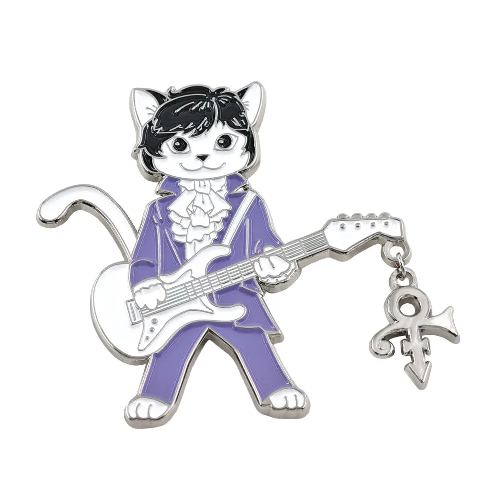 Prince Purple Rain Brosche Niedliche Katze, die Gitarre spielt Metall-Abzeichen Rockband-Liebessymbol Hängende Emaille-Pin Musik-Fan-Schmuckgeschenk – Detail 5