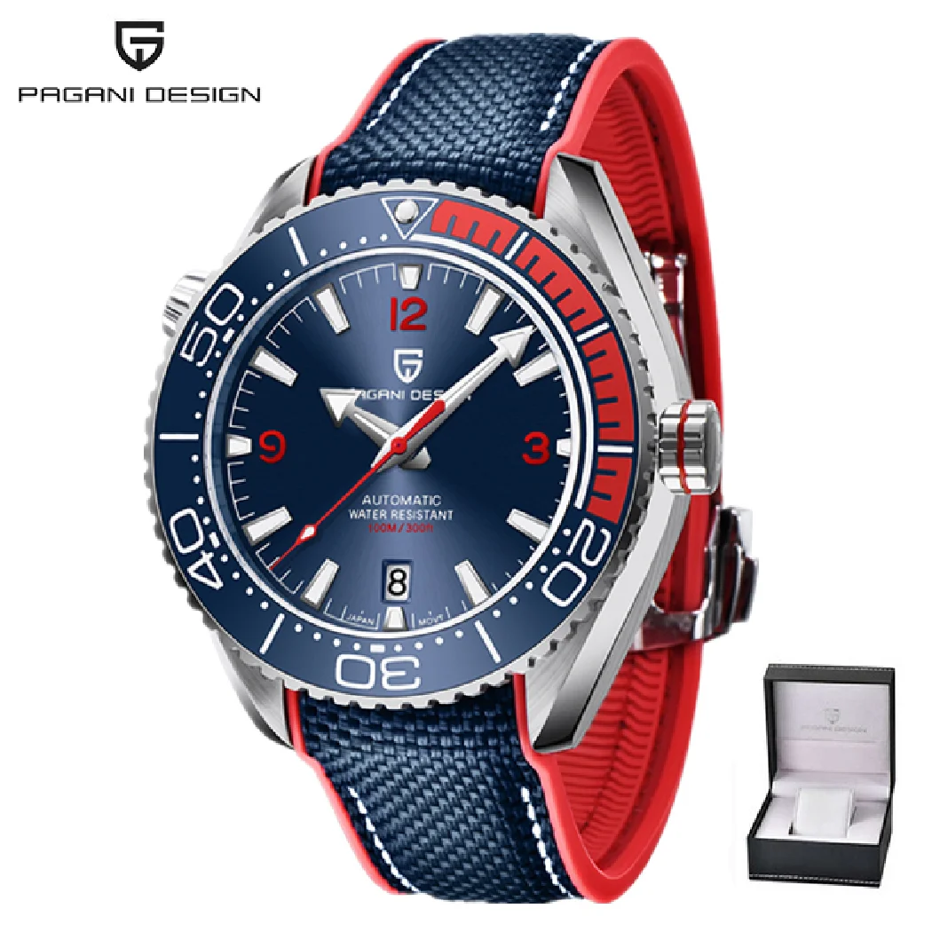 PAGANI تصميم موضة الرياضة الرجال الميكانيكية ساعة اليد الياقوت الزجاج التلقائي ساعة الفولاذ المقاوم للصدأ 100 متر مقاوم للماء الساعات