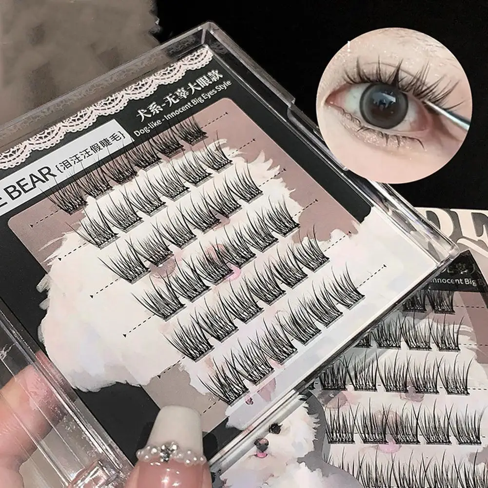 6種類の自己接着性接着剤不要つけまつげ DIY フォックスアイ効果 厚く長いセグメント化されたまつげ 再利用可能なふわふわナチュラルまつげ