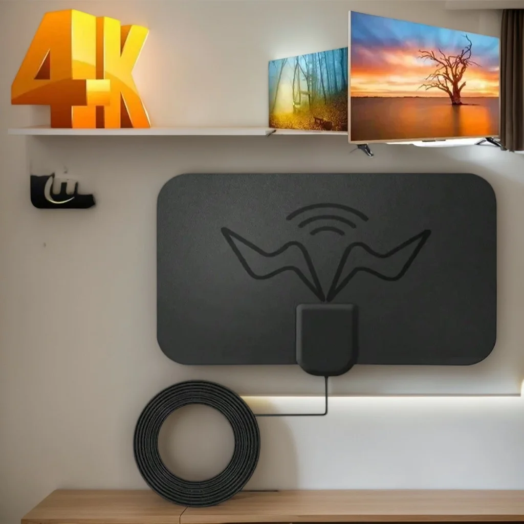 Antenne TV HD 4K à Gain élevé - Antenne intérieure active Booster de prise UE avec amplificateur de signal (conception plate)