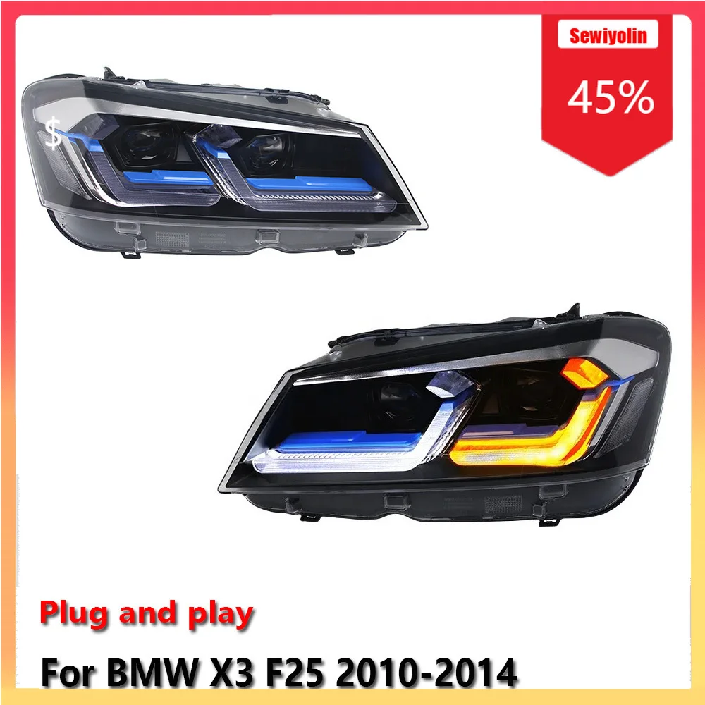 

Автомобильные светодиодные фары, детали для BMW X3 F25 2010-2014, противотуманные DRL, стоп-сигнал, указатель поворота, Plug and Play