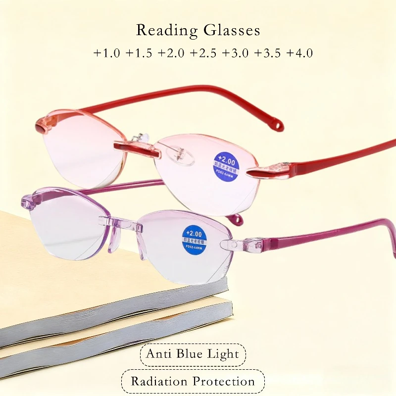 Mode Randlose Lesebrille Anti Müdigkeit HD Hohe Qualität Gläser Frauen Männer Strahlung Schutz Fahren Brillen +1,0 Bis +4,0