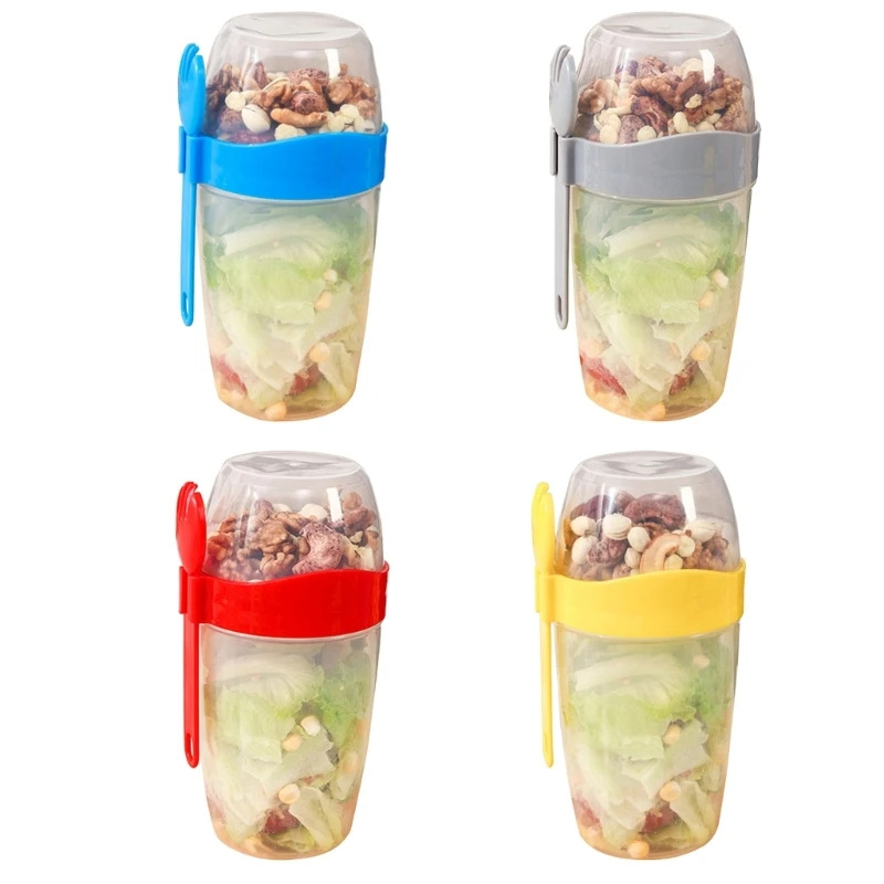 Travel Friendly Salad Cup Set Convenient Oatmeal Cup Yogurt Nut Fat-Reduced Vegetable Fruit Box Cup with Lid and Spoon