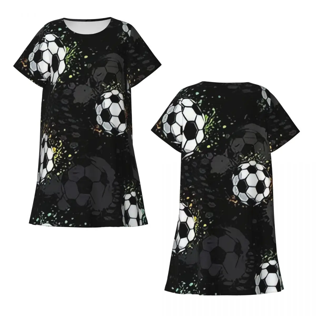 Football Graffiti Pattern Short Sleeves Nightdress For Sleeping Sleepshirts Women Short Sleeve Nightgowns Loose Pajama Dress