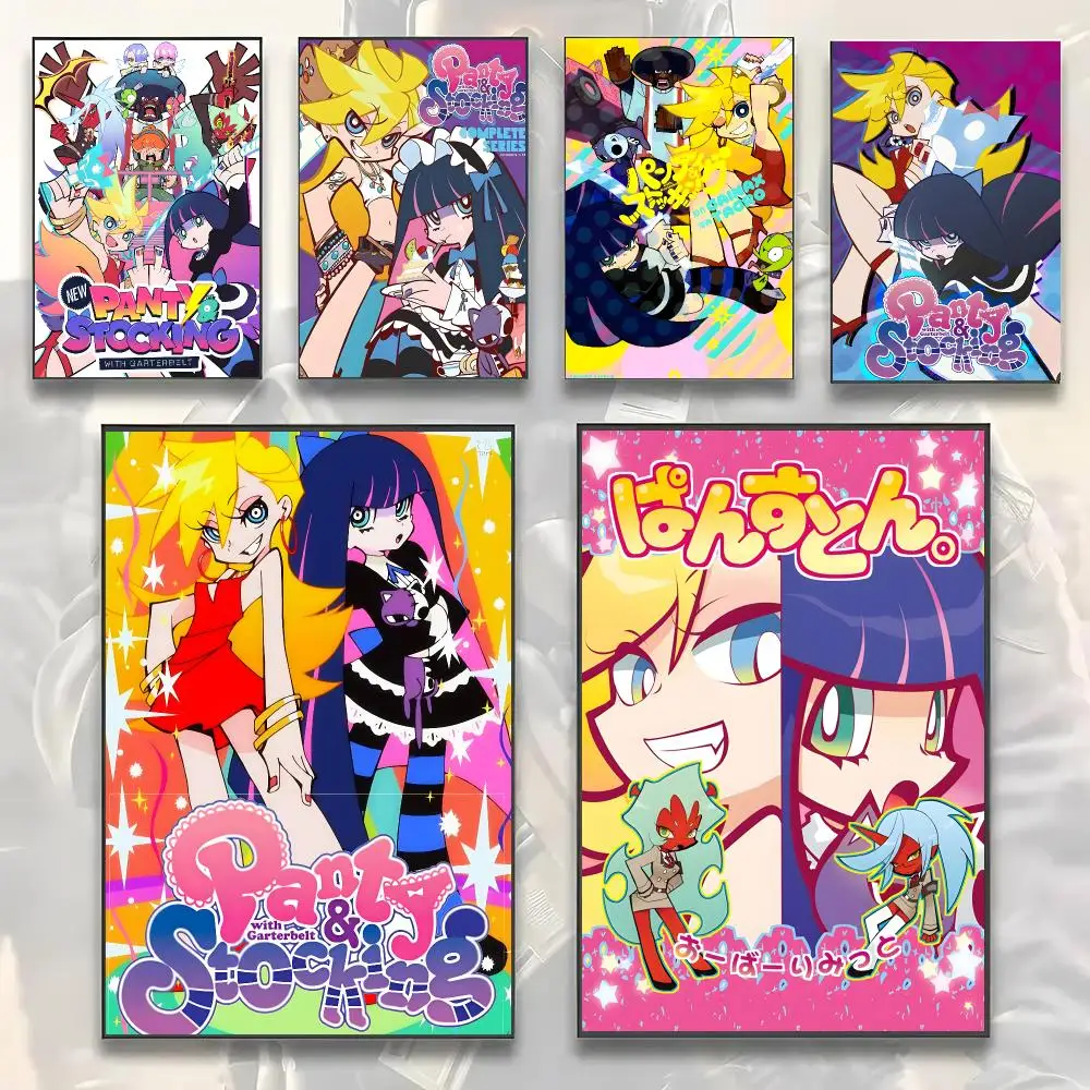 Panty And Stocking Anime Pop Poster Self-adhesive Advanced Aesthetic Printing Paper Wall Art for Living Room Home Decor