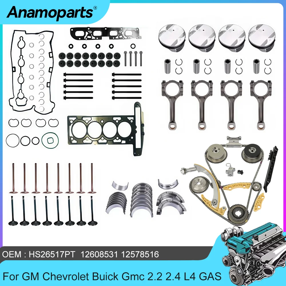 Engine Timing Piston Connecting Rod Bearing Gasket Valve Rebuild Kit Fit Chevrolet Captiva Buick Allure GMC GM 2.2 2.4 L4 GAS