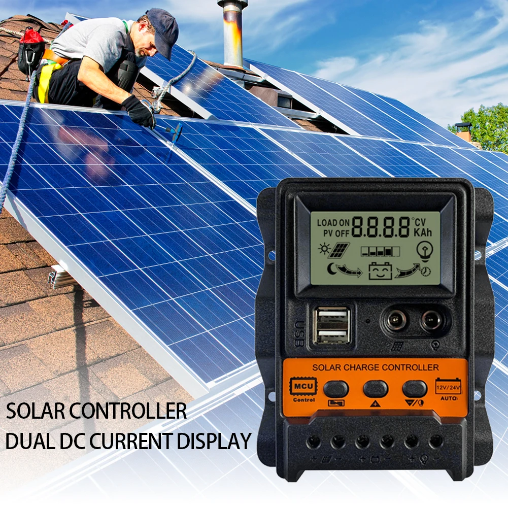 Solar Cells Controller 12V 24V 10A 20A 30A 40A 50A 60A Solar Controller Solar Panel Battery charge Controller Regulator 2USB LCD