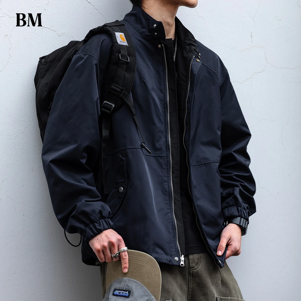 Mens Reversible American Stand Collar Windproof Jacket Loose Fit Casual Trendy Spring Autumn Utility Streetwear Outdoor Coat